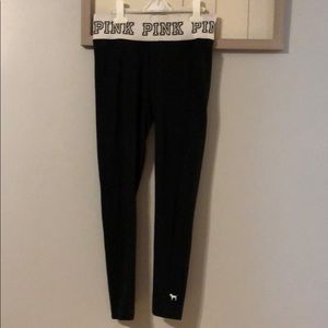 PINK black yoga leggings with white waist band